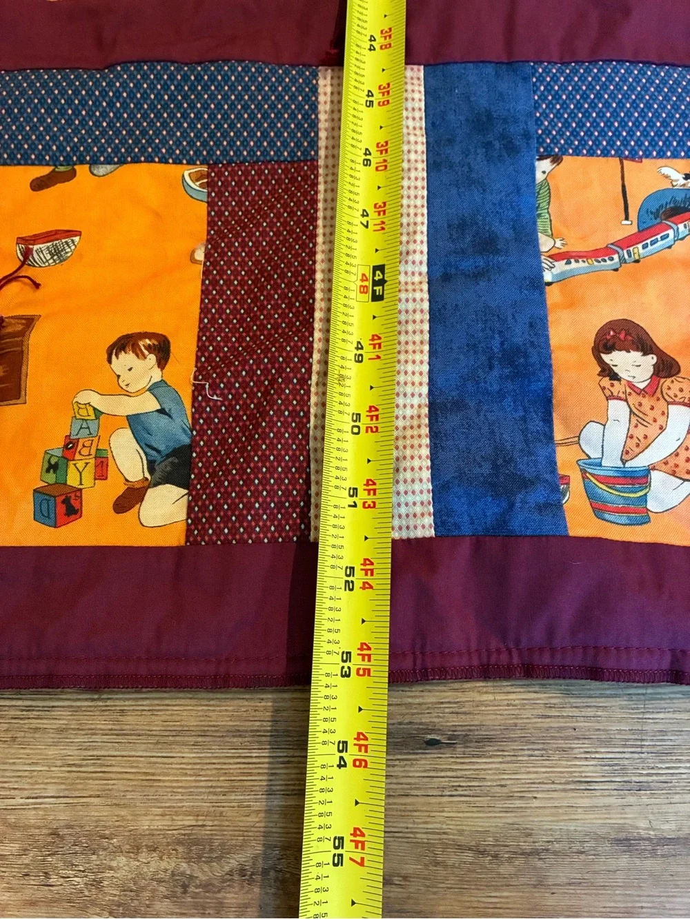 Vintage Handmade Patchwork Tied Quilt Kids Novelty Print 53x40